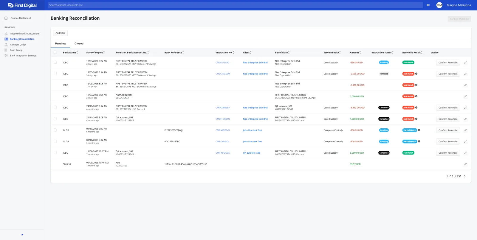 Bank reconciliation before the redesign