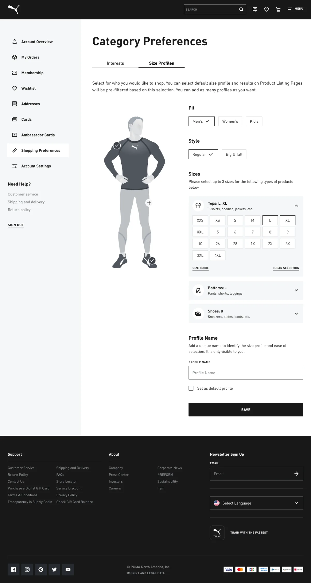 Puma Preference Center screen